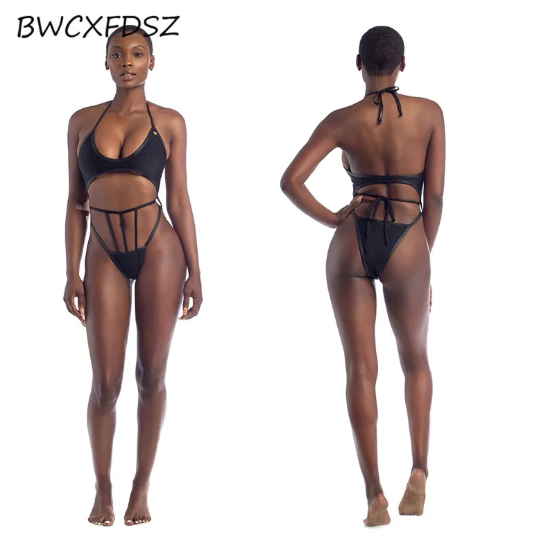 

BWCXFDSZ One Piece Swimsuit New Swimwear Monokini Solid Color Cut Out Bandage Halter High Cut Women Bathing Suit Beach Swim Wear