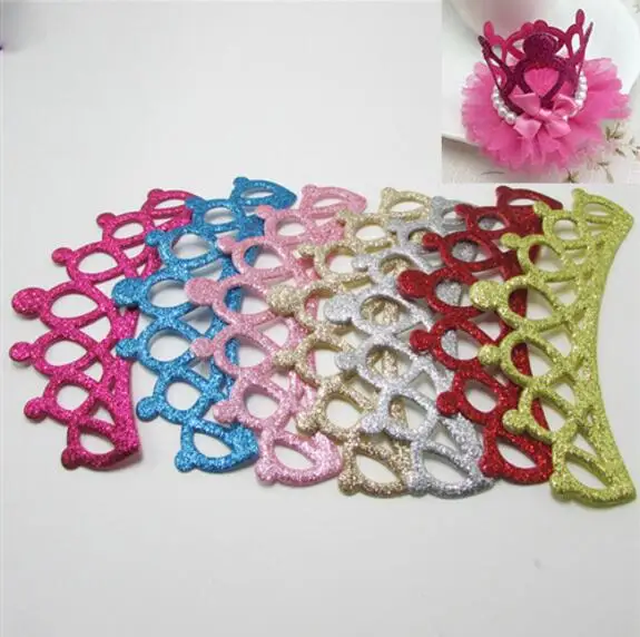 4.9x13cm 10pcs Handmade Kawaii Padded Glitter Crown Appliques For Headdress Accessories And  Jewerly Decoration