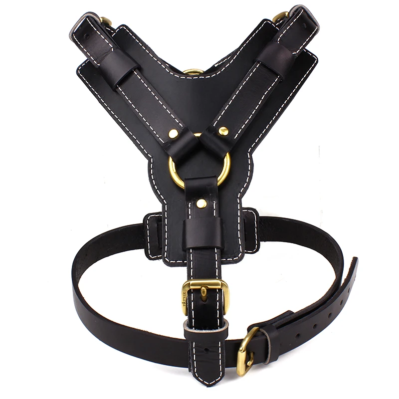 Black Genuine Leather Dog Harness for Medium and Large Dogs Dog Vest Harness Heavy Duty Buckle Pitbull German Shepherd Dog