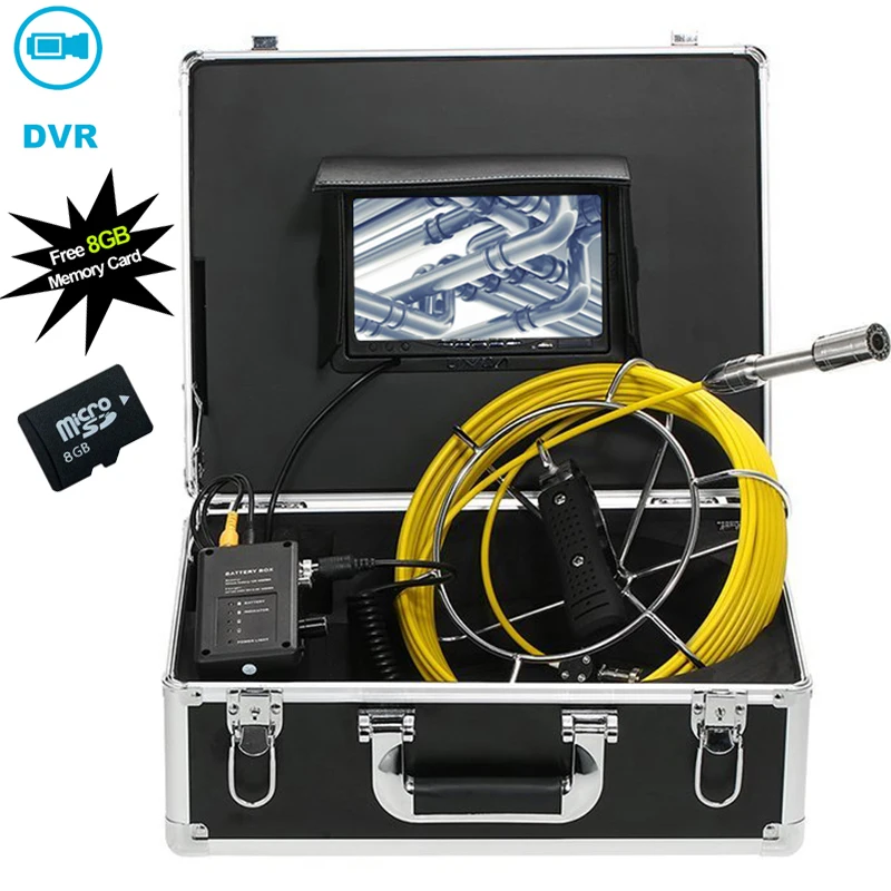 20M Cable 7 inch TFT LCD Monitor Aluminum Case Pipe Inspection Camera System Built in DVR 1000TVL 23mm Lens Industrial Endoscope