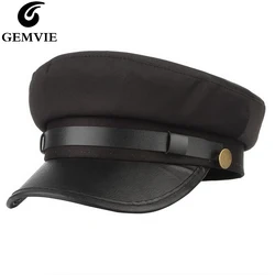 GEMVIE New Fashion Unisex Baker Cap for Women Spring Autumn Newsboy Cap PU Leather Military Hat Female Travel Student Hat