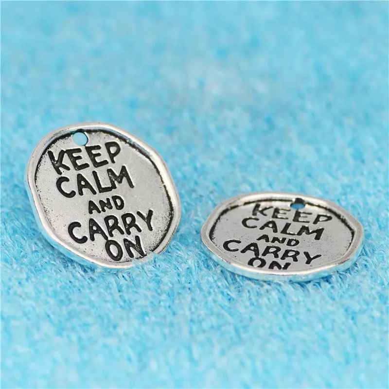 Newest design 10 Pieces/Lot 27mm high quality letter printed keep calm and carry on feelings Charm Pendant for DIY making