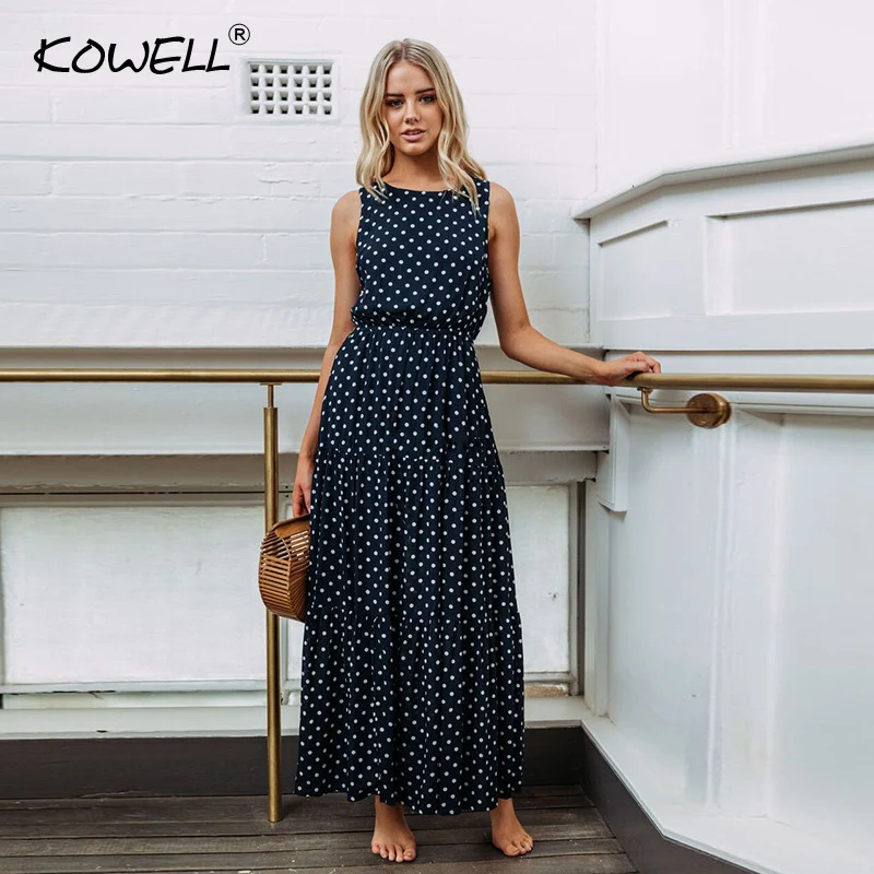 2018 Nuove Donne di Stile O Collo di Estate Abito Lungo Senza Maniche Stampa Boho Elegante Sexy Beach Party Dress Abiti