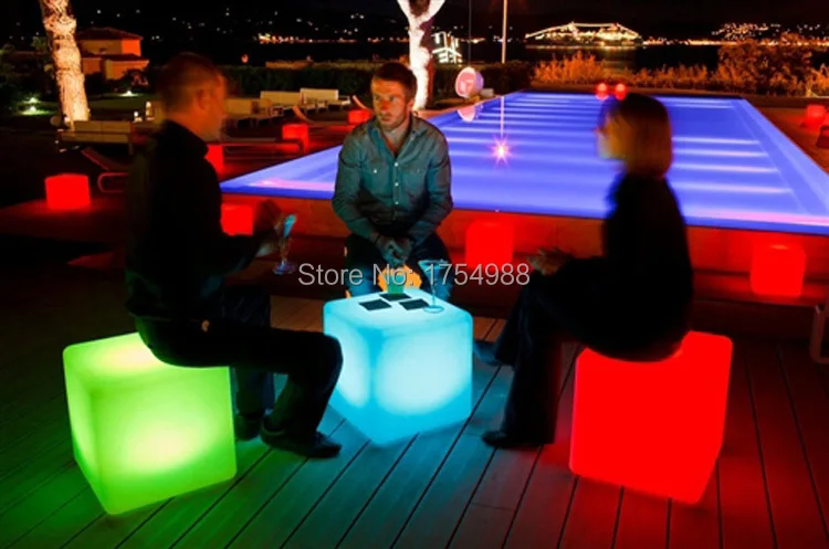 2015 free shipping 50cm LED cube chair for outdoor party/Led Glow Cube Stools Led Luminous Light Bar Stool Color Changeable