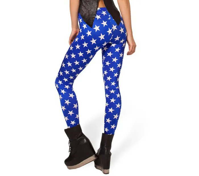 Leggings estampados de estrelas azuis femininas, jeggings sensuais, calças, moda