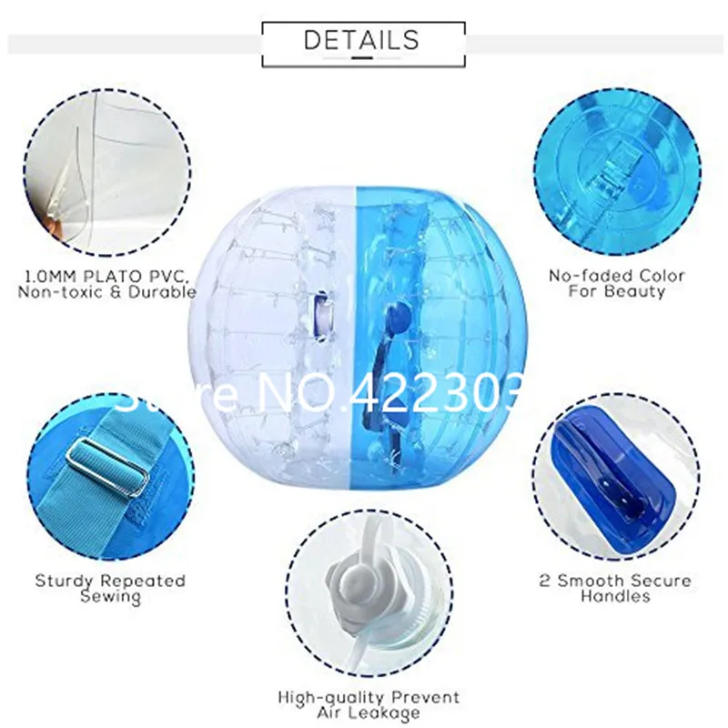 Gratis verzending blauw en helder PVC 1,5 m dia bumper body bal opblaasbare body ball body zorb bal bubble voetbal voor volwassenen