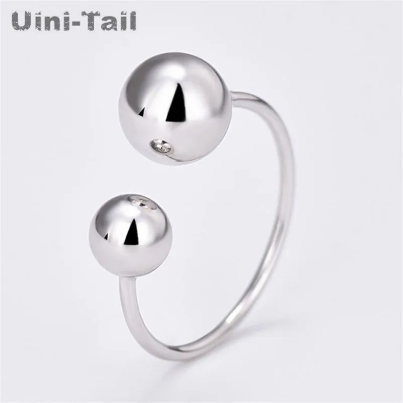 Uini-Tail hot new 925 Tibetan silver simple sweet smooth size ball ring opening adjustable fashion tide flow jewelry  JZ062