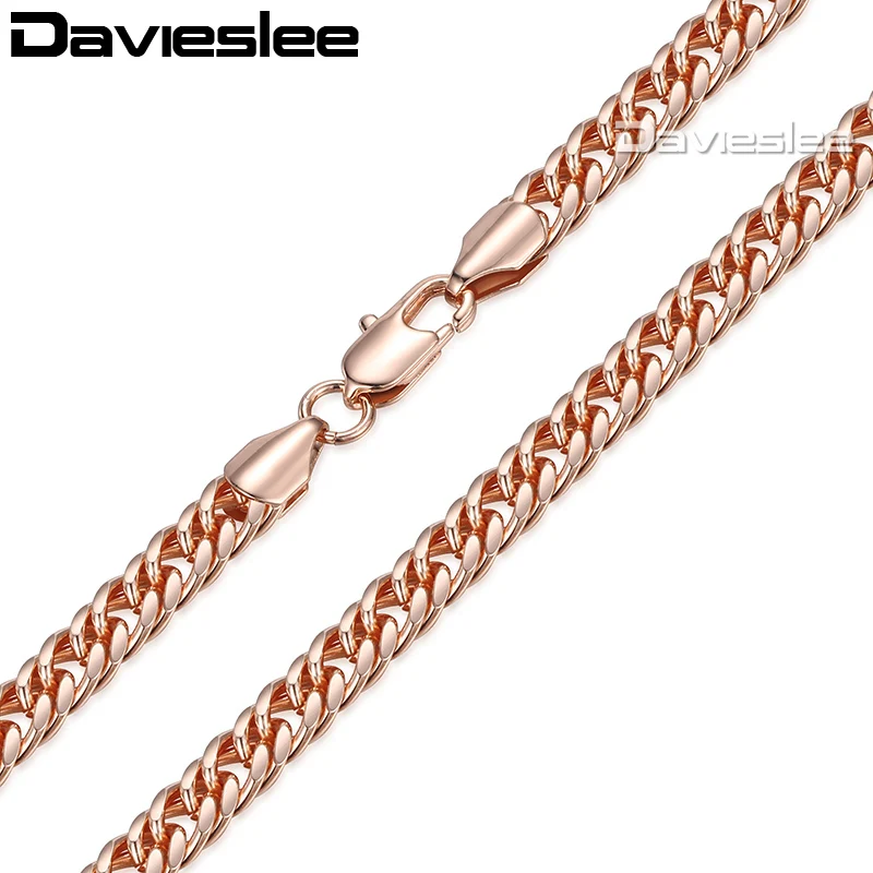 Davieslee 585 Rose Gold Color Necklace for Women Womens Chain Necklace Curb Link Wholesale Fashion Jewelry 5mm 18-36inch LGN162