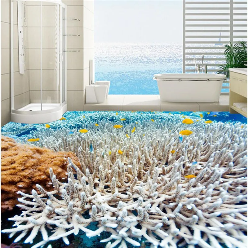 beibehang Biological coral Waterproof Bathroom Floor painting kitchen balcony PVC Wall paper Self Floor mural 3D wall sticker