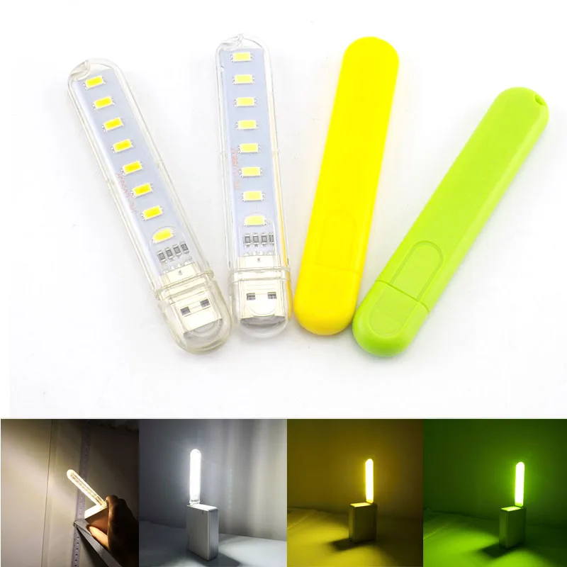 8 led Lamp Power Bank Lighting Note Portable Laptop Night Light For Camping reading PC green warm white Mini Computer