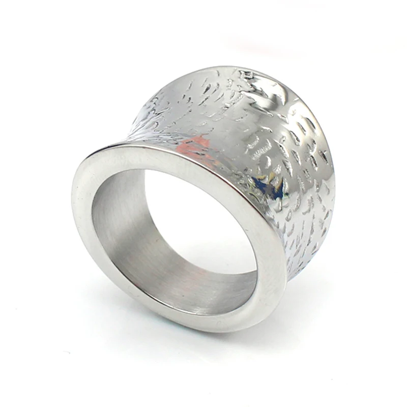 Edge Curled Engraved Silver Color Finger Rings Jewelry Women Stainless Steel Party Ring Band Size 7 8 9 10 6