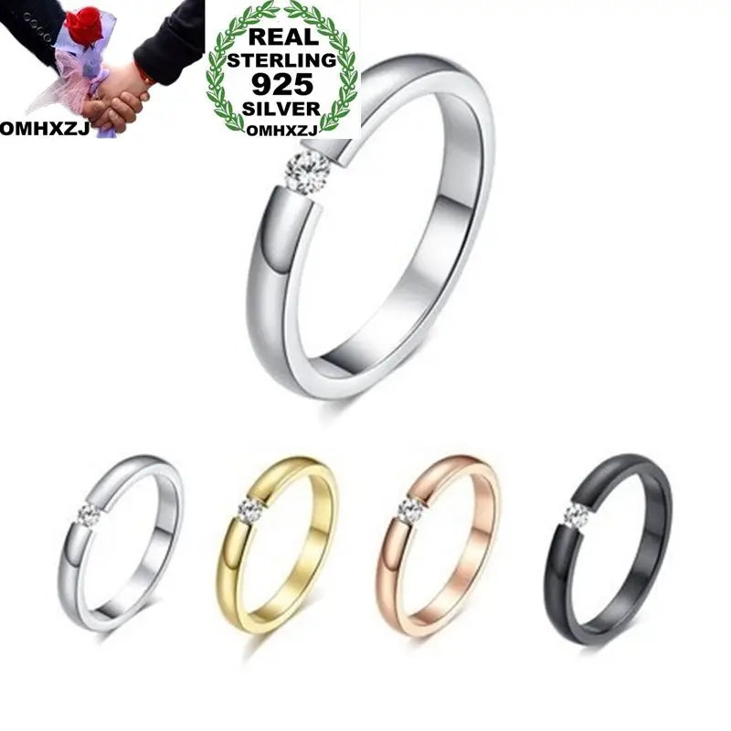 

OMHXZJ Wholesale European Fashion Woman Man Party Wedding Gift Zircon 925 Sterling Silver 18KT Yellow Rose Gold Gold Ring RR358