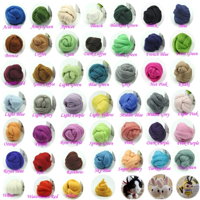 20 Colors Wool Corriedale Needlefelting Top Roving Dyed Spinning Wet Felting Fiber Drop Shipping