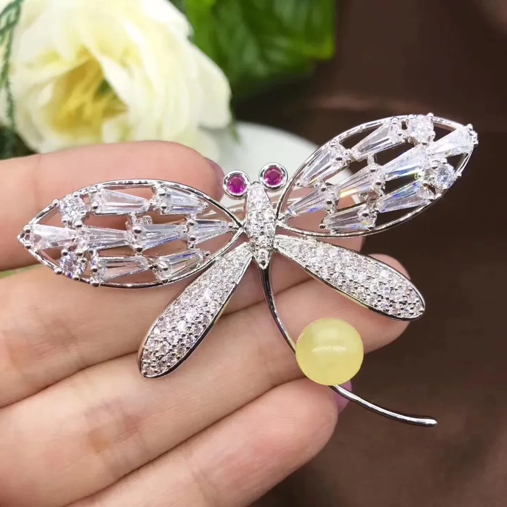 

Dragonfly Natural And Real Amber brooch Free shipping Natural real Amber 925 sterling silver brooch