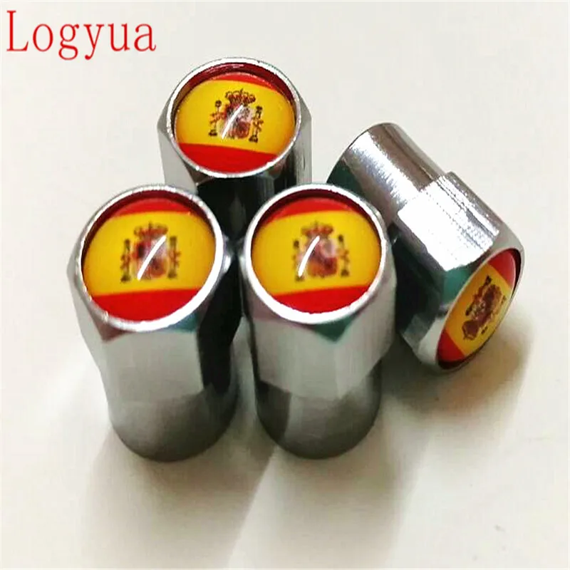 Sliver Car Nation Flag Logo Tire Valve Stem Cap Wheel Dustproof Cap For Spain Italy  USA  UK Germany France Flags 20pcs = 5 sets