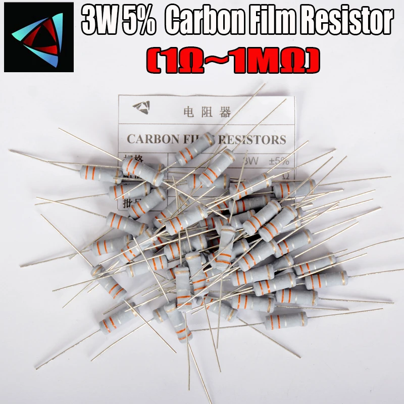 20pcs 3W Carbon Film Resistor 5% 1R ~ 1M 1R 4.7R 10R 22R 33R 47R 1K 4.7K 10K 100K 10 22 33 47 4K7 ohm Metal oxide film Resistor