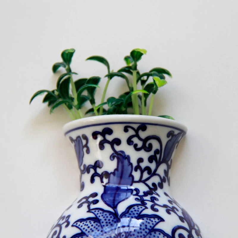 Metope Vase Ceramic Wall Hanging Flower Receptacle Blue and White Porcelain Of Jingdezhen Ceramics