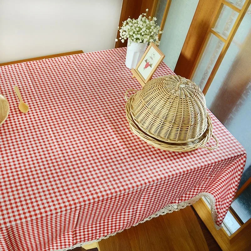 Pastoral Pink Plaid Tablecloth Home Daily Living Room Dining Room Table Cover Coffee Table Desk Cotton linan Table Cloth Mantele