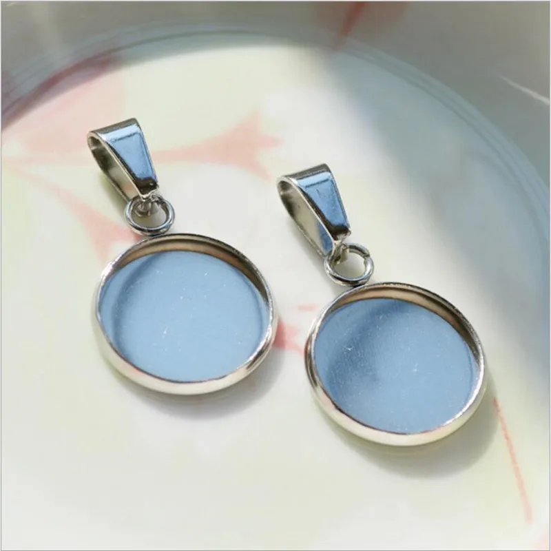 Stainless Steel Pendant Blanks Cabochon Base Setting with Pinch Bail Clip fit 6/8/10/12/14/16/18/20/25mm DIY Cabochon Cameo