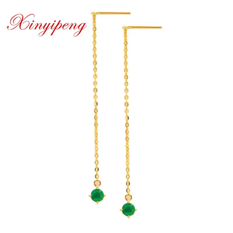 

Xin yi peng fine jewelry real 18k yellow gold 100% natural round emerald female drop earrings for women fine earrings AU750