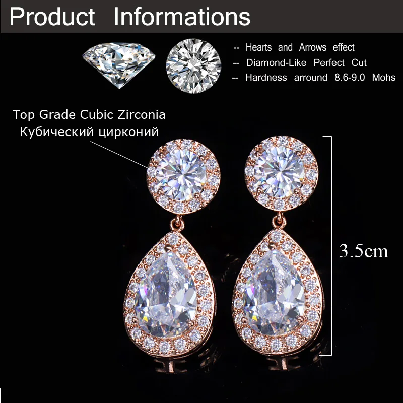 CWWZircons Classic Stunning Cubic Zirconia Stone Women Party Jewelry Rose Gold Color Big Pear Drop Earrings Gift  CZ180