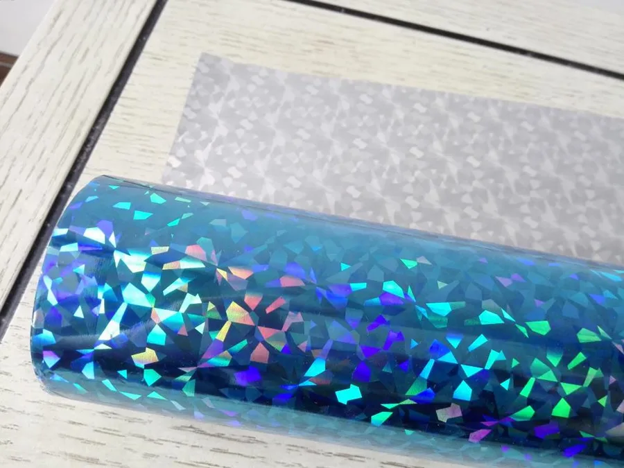 Hot stamping foil  holographic foil sky blue color broken glass pattern hot press on paper or plastic heat transfer film