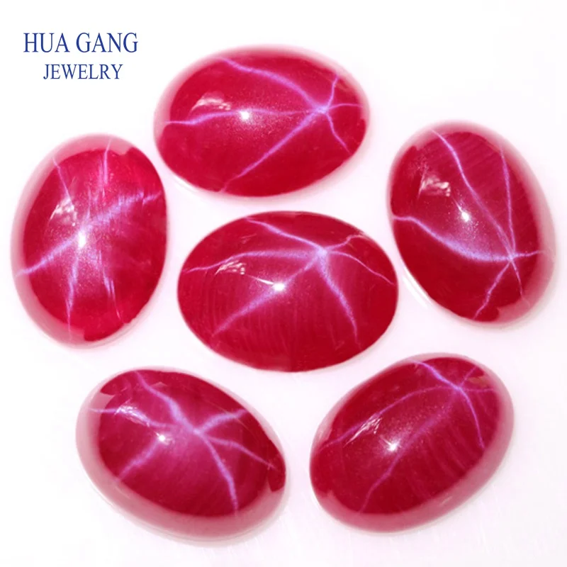 

Oval Shape Synthetic Star Corundum Stone Red Cabochon Flat Bottom Beads For Jewelry Making DIY Gems Stones Size 4x6~10x14mm