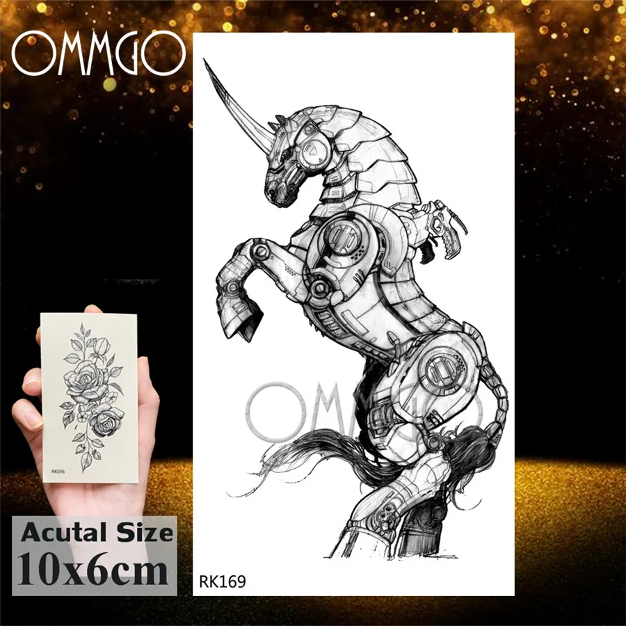 OMMGO Knight Horse Temporary Tattoos For Men Sticker Black Armor Fake Tattoo Custom Tatoos Waterproof Deco Fashion Body Art Arm