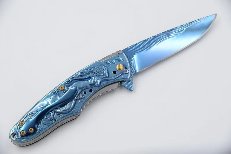 JUFULE coltello ribaltabile pieghevole a sirena dal design originale 8 cr15mov lama 420 manico cucina campeggio caccia 244 coltelli multiuso strumento EDC