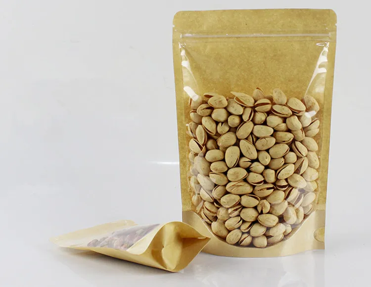 50PCS Clear Front Kraft Paper Zipper Storage Bag DIY Food Beaf Snack Candy Powder Coffee Cereals Spice Gift Packaging Pouches