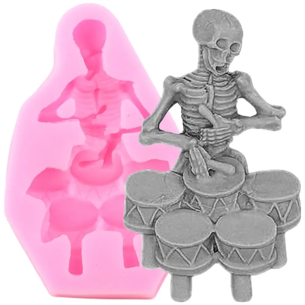 3D Skeleton Skull Cake Silicone Molds Musical Instrument Halloween Fondant Cake Decorating Tools Candy Chocolate Gumpaste Mould