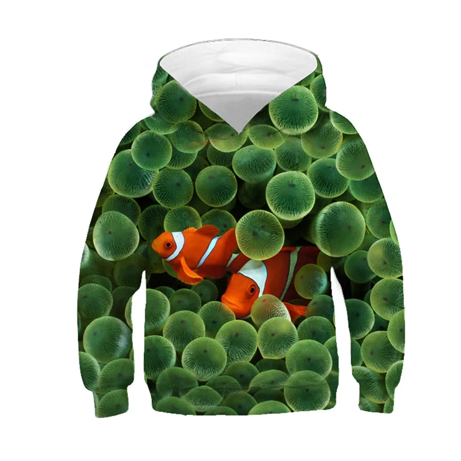 2020 Kids Fashion Hoodies Green Weed Aquatic Plants Colorful Fish Brand Design Boy/Girl 3D Sweatshirts Children Hooded Pullovers