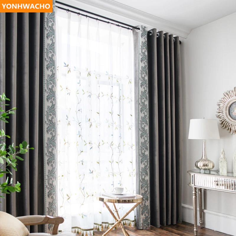 

Custom curtains luxury grey Dutch velvet bedroom study modern minimalist Nordic velvet cloth blackout curtain tulle drape B464