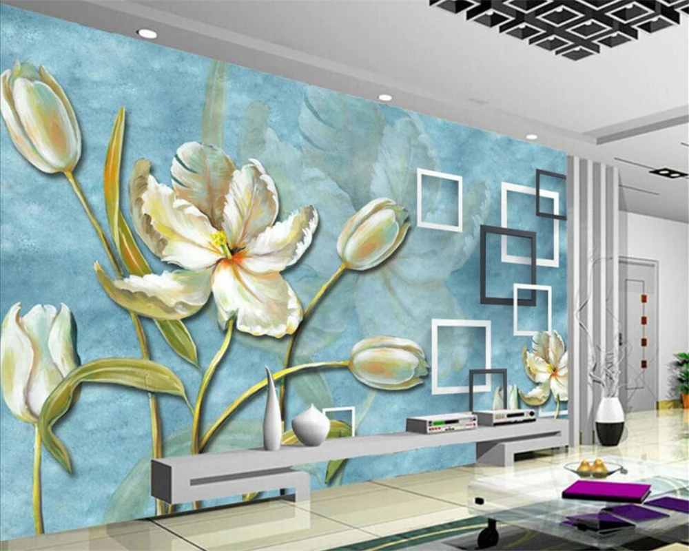 

Beibehang Custom Wallpaper Home Decorative Mural 3D Oil Painting Tulip Flower TV Background Wall mural 3d wallpaper for walls