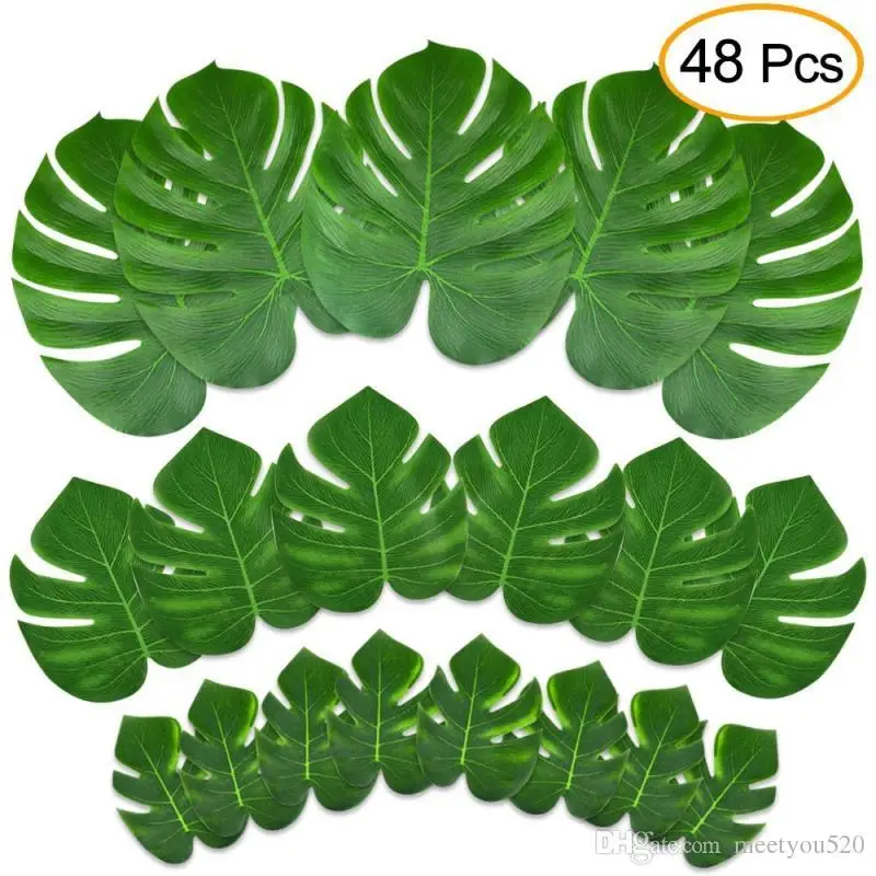 

48 Pcs Tropical Party Decor Artificial Plant Tropical Palm Leaves Simulation Leaf for Hawaiian Luau Safari Party Jungle Beach Th