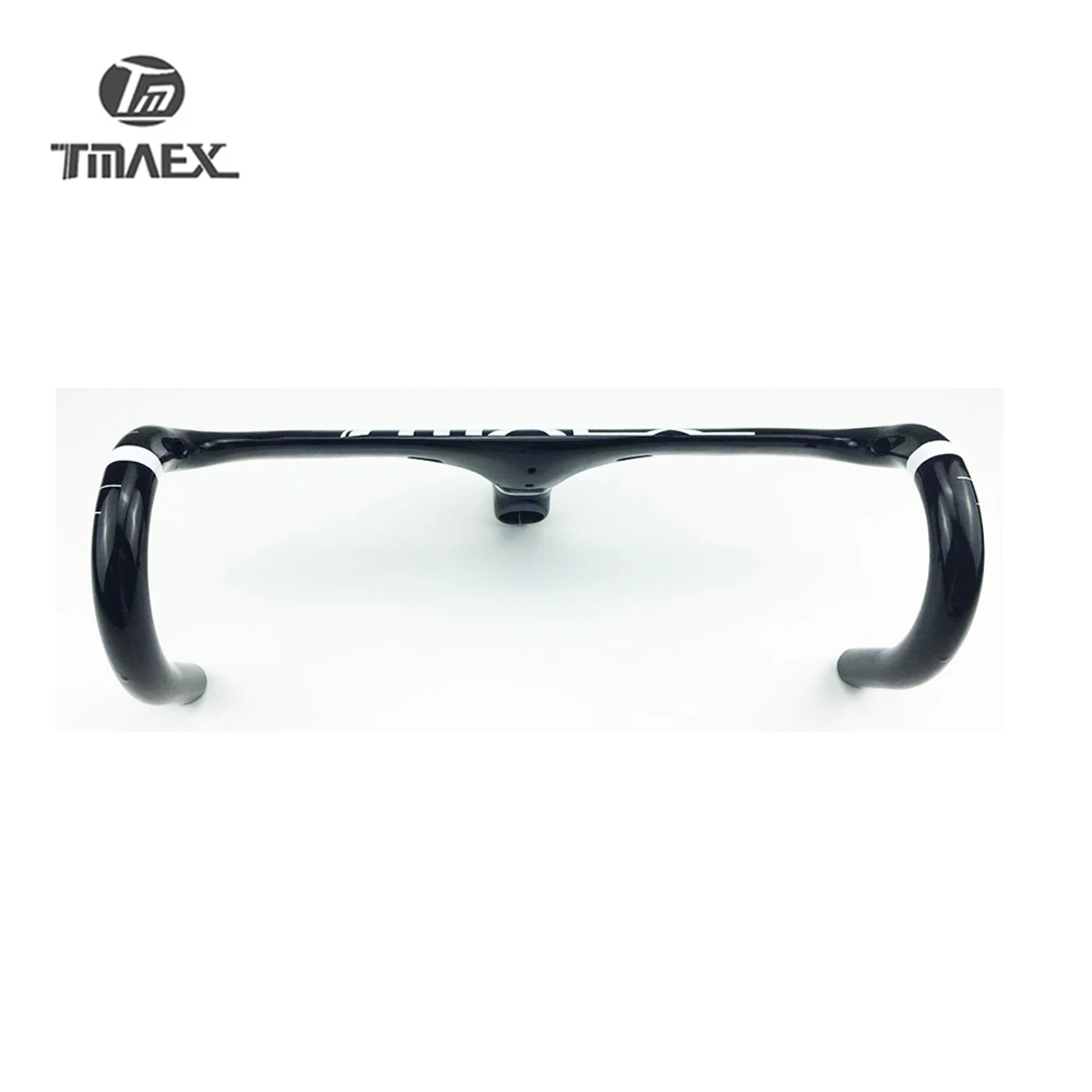 TMAEX-Integrated Road Bicycle Handlebar, Cycling Bike Parts, Black Glossy Road, Drop Bar with Stem, 340g