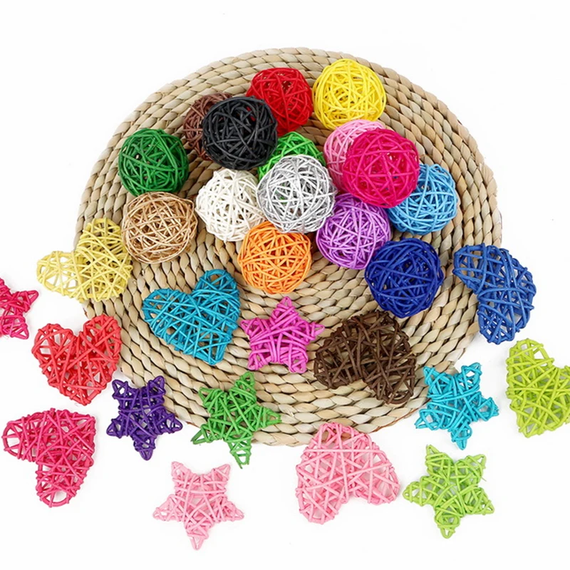 10PCS Colorful Rattan Ball Round/Heart/Star Sepak Takraw DIY Rattan Ball Home Garden/Birthday/Wedding Party Decoration Supplies