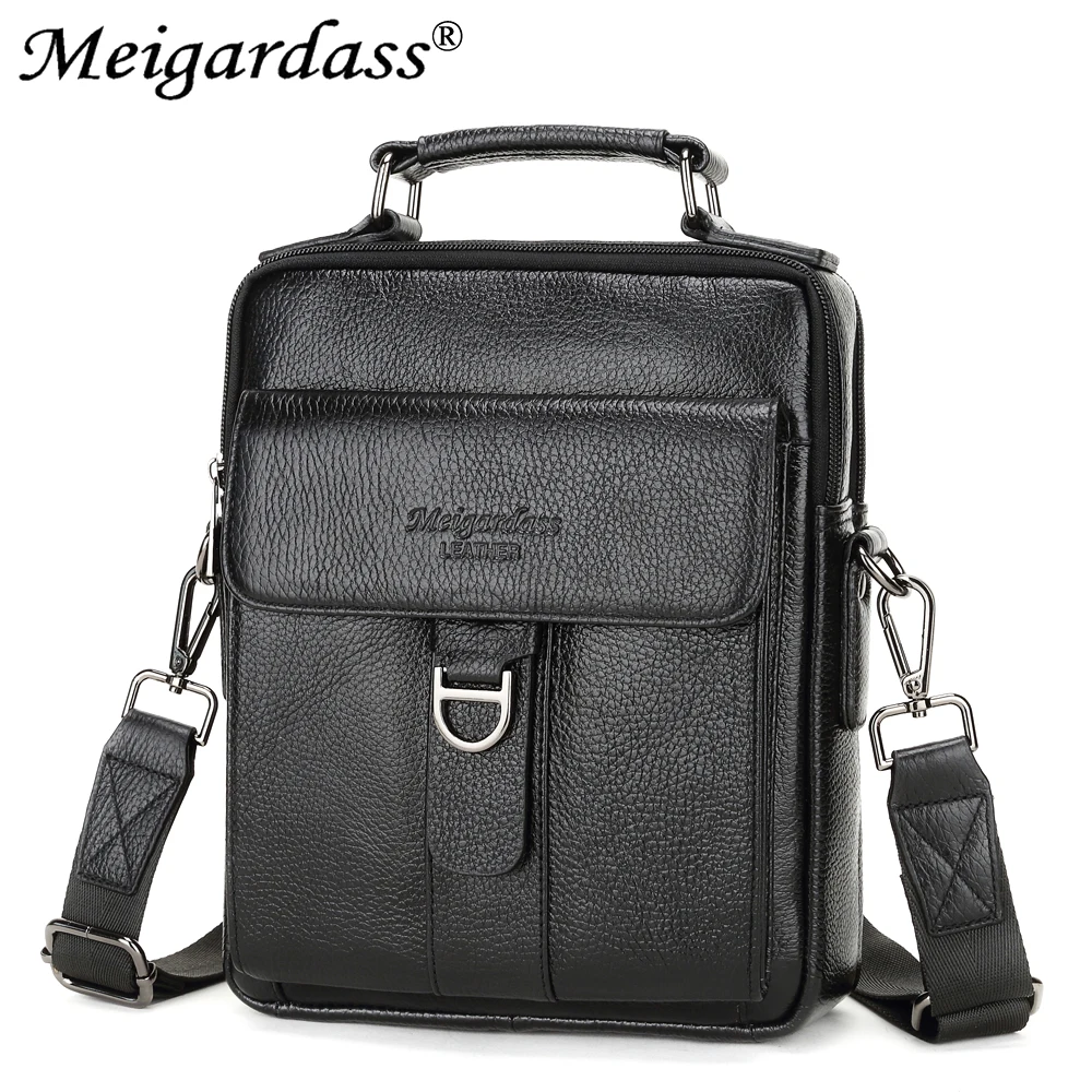 MEIGARDASS Genuine Leather Messenger Bag Men Shoulder Bag Business Briefcase Male iPad Tablet Handbag Crossbody Bags Tote Purse