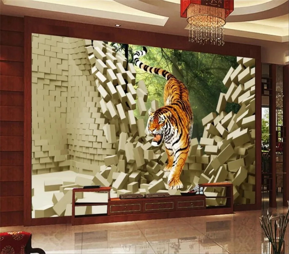 beibehang Custom wallpaper 3D three dimensional tiger tiger background wall murals for living room papel de parede 3d wallpapers