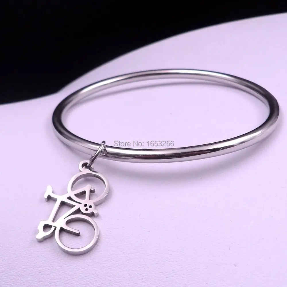Stainless Steel Smooth cuff bangle Bicycle shape  Charms Bracelet  Unisexm Jewelry 2.68''