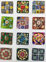 20mm Random Mixed Retro Flowers Square Glass Cabochon Flatback Photo Base DIY Jewelry Making accessory by pair 10pcs K02951