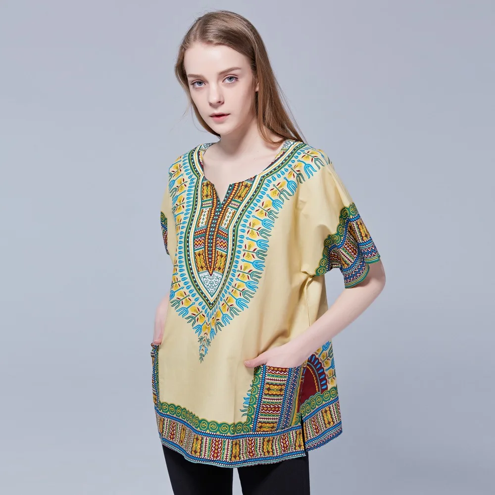 

Dashikiage Unisex Ethnic Vintage 70s Boho Tribal African Shirt with DASHIKI Print 100% Cotton Top Shirt 2019