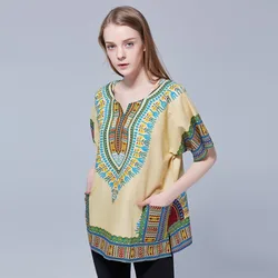 Dashikiage Unisex Ethnic Vintage 70s Boho Tribal African Shirt with DASHIKI Print 100% Cotton Top Shirt 2019