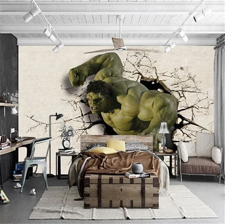 

Hulk Mural 3D Internet Cafe Taekwondo Sports Boxing Gym Wallpaper Children's Room Cartoon Wallpaper