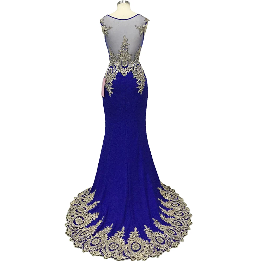 Robe de Soiree Longue Gold Lace Appliques Mermaid Evening Dress Dubai Arabic Evening Gowns Formal Evening Party Dress