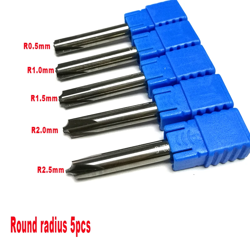 5 Stks/set 4 Fluiten R0.5 & R1.0 & R1.5 & R2.0 & R2.5 Carbide HRC50 Hoekafronding End Mill Voor algemeen Gebruik 2Mm Radius Voor Aluminium
