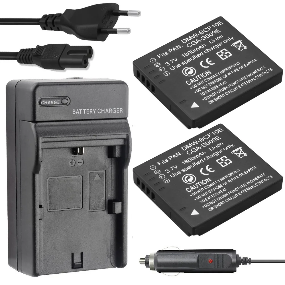 Probty 2x DMW-BCF10E DMW BCF10e Batteries + charger for Panasonic DMC-FS12 FS15 FS25 FS4 FS7 FX48 FX550 FX580 FX68 FH1 TS3 FH20