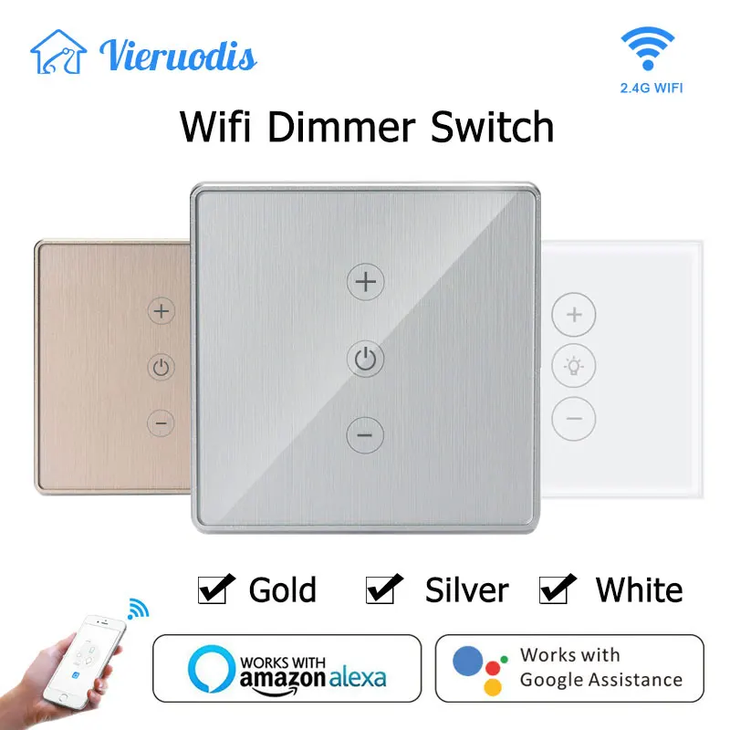 Wifi Smart Wall Touch Light Dimmer Switch EU/UK Standard Gold/Silver APP Remote Control With Bulb Works with Alexa&Google Home