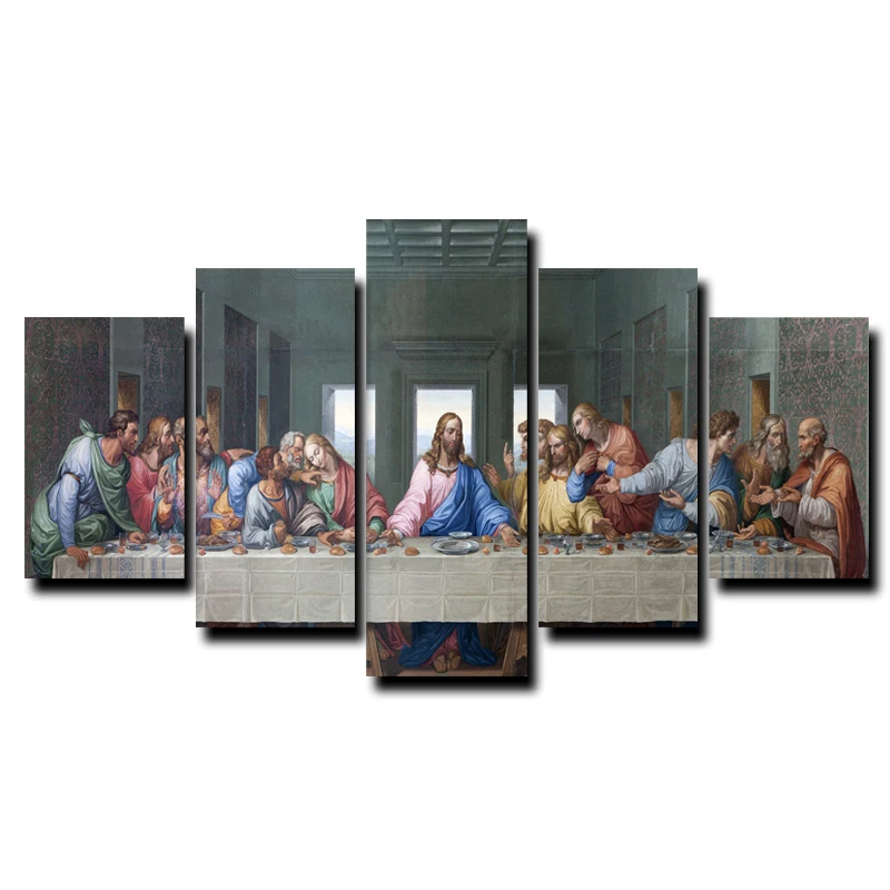 

5 Panels Last Super Wall Art Canvas Painting For Living Room Wall Jesus Religion Prints And Posters Canvas Picture Cuadros Decor