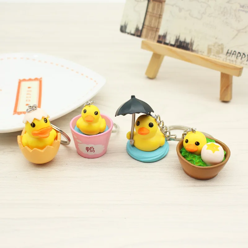 Cute Girls Rubber Duck Keychain For Women Anime Eggshell and Duckling Key Chain On Bag Car Trinket Jewelry Party Birthday Gift